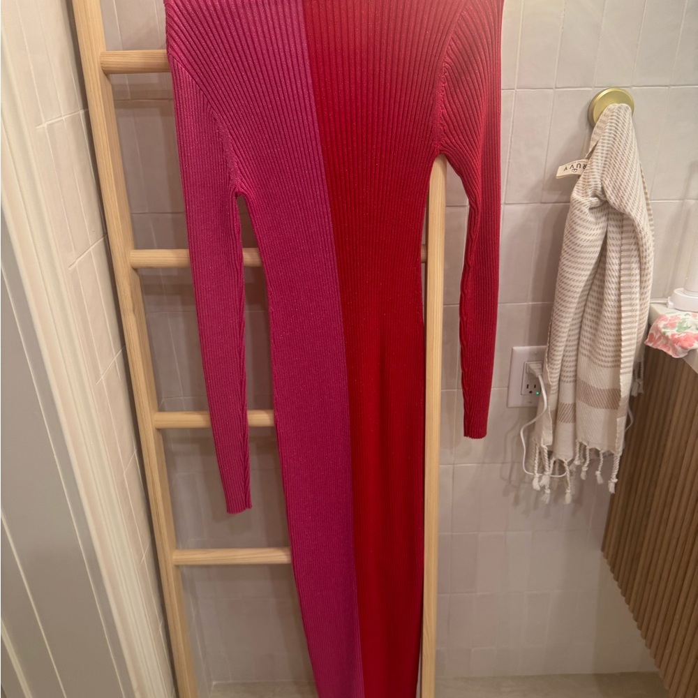 STAUD Shoko dress Colorblock Pink Rib-Knit Button-Front Dress - Women - Picture 4 of 8